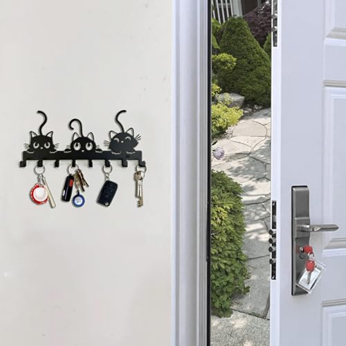 YXE Key Holder Wall Mount, Metal 8 Hooks, Keys Organizer Rack for Doorway ，Decoration and Functional Items for Home ，Housewarming Gifts (Cats Theme)