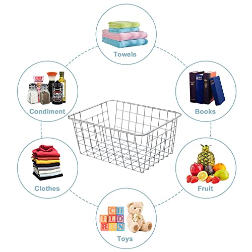 JUNCHU CHERRY Wire Kitchen Storage Basket 4 Packs,Perfect Pantry Organization Accessories Baskets,Laundry Basket,Countertop Organization,Suitable for Kitchen,Bathroom,Bedroom,Tabletop,Stackable,Chrome - color: Chrome
