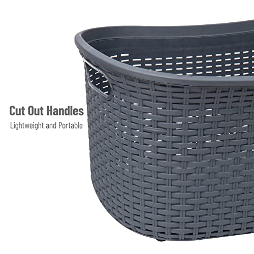 Mind Reader 40L Laundry Basket, Clothes Hamper, Wicker Design, Plastic, 23"L x 14.5"W x 11"H, Set of 2, Gray - color: Gray