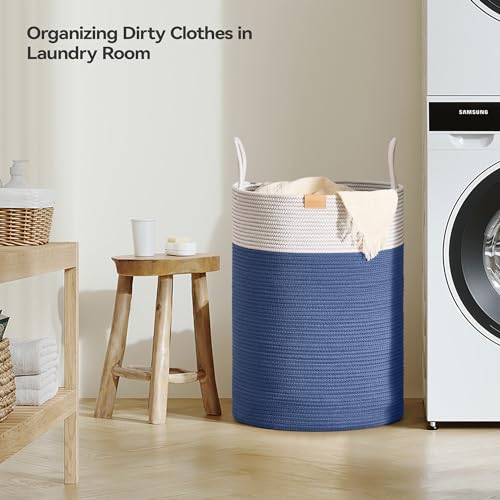 Nunsino Laundry Hamper 95L,Large Laundry Basket for Clothes,Decorative Storage Basket for Blankets,Cotton Rope Woven basket for bedroom,Navy Blue - color: Navy Blue, size: 95L/25.1Gal