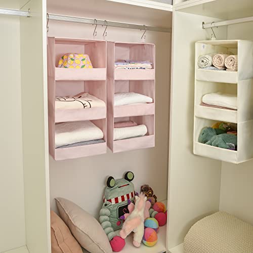 GRANNY SAYS 3 Shelf Hanging Closet Organizers and Storage, Collapsible Closet Storage Organizer with 2 Metal Hooks, Leak-Proof Hanging Shelves for Kids Clothes, Baby Towels, 2 Pack, Pink - color: 3-shelf Pink, size: 2-Pack
