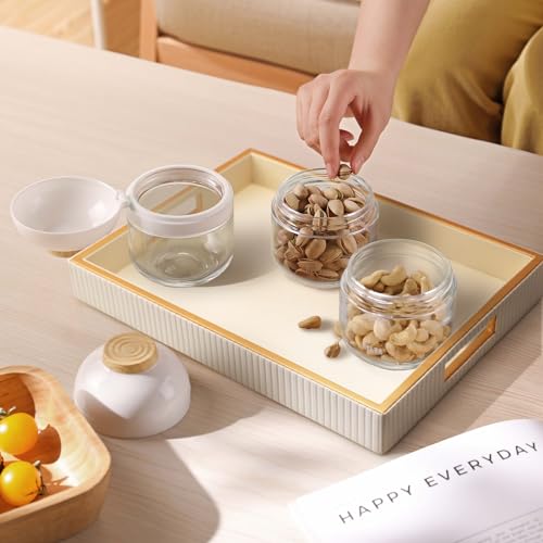 SANZIE Leather Tray Desktop Storage Organizer Premium Serving Trays Decorative Tray Valet Tray for Sundries Cosmetics Phone Wallet Cutlery (White Holder) - color: White Holder