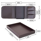 Anti Slip Armchair Caddy w/Detachable Wooden Snack Tray PU Leather Armrest Cup Holder Couch Arm for Recliner w/ 1 Big Pocket, 3 Small Pockets, Remote Control (Dark Chocolate), 10.5Wx30L - color: Dark Chocolate