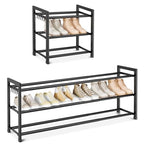 Expandable Shoe Rack - 18.5''- 47'' Adjustable Shoe Rack for Closet, 3 Tier Long Shoe Shelf Storage for 18 Pairs Shoe and Boot, Sturdy Metal Shoe Organizer for Entryway, Garage, Black