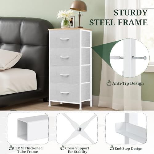 Nightstand, 4 Drawer Dresser End Table Bedside Furniture with Wooden Top Steel Frame Fabric Bins for Bedroom, Closet, Entryway, Dorm, Living Room, Light Gray - color: Light Gray, size: 11.8"D x 17.7"W x 37.4"H (4 Drawers)