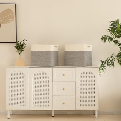 OIAHOMY Storage baskets for Shelf, Toy Storage Basket, Large Collapsible Storage Bins, Blanket Basket Living Room, Closet Storage for Bedroom, 16.5 x 13 x 15 Inches-Pack of 2-Grey - color: Grey, size: 16.5" x 13" x 15"