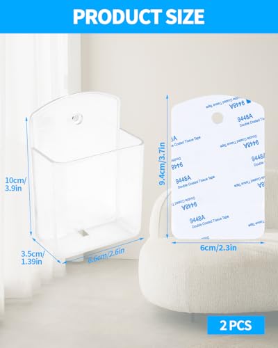 2 PCS Remote Control Holders Wall Mount, Self Adhesive TV Air Conditioner Remote Control Holder, Wall Mount Storage Box Organizer Wall Pen Holder Storage for Home Office School (Clear)