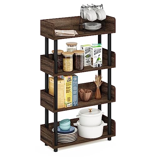 Furinno TURN-N-TUBE 4-Tier Display Shelf, Storage Shelves, Book Shelf, Open Shelves with Rounded Corner Top Edges, for Organization and Storage, Living Room, Home Office, Walnut - color: Walnut, size: 4-Tier Display Rack
