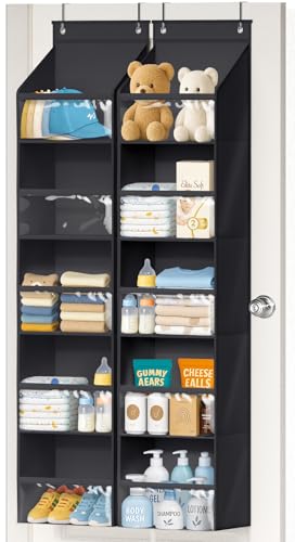 AOODA 2 Pack Over the Door Organizer, Large Capacity Closet Door Hanging Organizer, Clear Deep Pockets Baby Storage for Nursery, Bathroom, Bedroom, Pantry, Diapers (Black) - color: Pure Black, size: 2 Packs