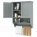 Tangkula Wall Mounted Bathroom Cabinet with Open Shelf & Bar, Medicine Cabinet with Double Louvered Doors, Wall Storage Cabinet with Adjustable Shelf, for Bathroom Living Room Kitchen (Grey) - color: Grey