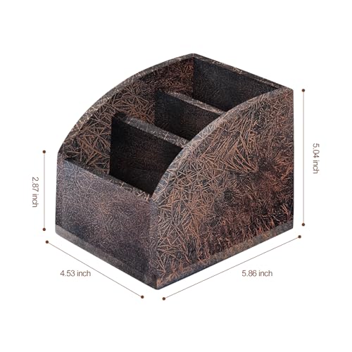 Rustic Vintage Wooden Desk Organizer Farmhouse Wood Remote Control Caddy 3 Slot Tabletop Desktop Office Supply Storage Rack Desktop TV Remote Control Holder Home Decor Office Supplies (Metallic color) - color: Metallic color