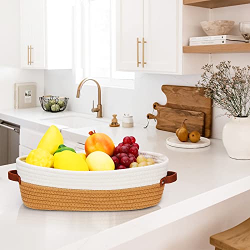 Bathroom Countertop Organizer Basket, Cotton Rope Woven Storage Basket Toilet Paper Decorative Basket for Bathroom, Bedroom, Living Room, Entryway 13"x6.3"x4.3" (Off White/Jute) - color: Off White & Jute