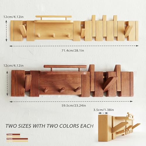 Mid Century Modern Walnut Foldable Entryway Wall Coat Hanger Hook with Shelf,Heavy Duty Wooden Piano Hidden Towel Hooks for Bathroom,Wall Rack for Purse&Key&Mail,Home Decor (Walnut, 7 Hooks) - color: Walnut, size: 7 Hooks