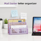 Marbrasse Mail Organizer for Desk, 3-Slot Mesh Metal Mail Holder countertop, Letter Holder, Office Desktop Envelope and Document Storage Rack (Purple) - color: Purple