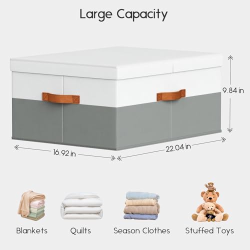 Homsorout Extra Large Storage Bins - 2 Pack Closet Storage Boxes with Double-Open Lid & Divider Board, Stackable Colthes Storage Organizer, Fabric Basket with Label Tag for Home, Laundry - color: white with grey, size: 2 Pack