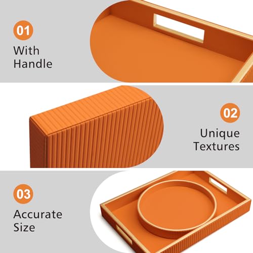 SANZIE Leather Tray Desktop Storage Organizer Premium Serving Trays Decorative Tray Valet Tray for Sundries Cosmetics Phone Wallet Cutlery (Orange Holder) - color: Orange Holder
