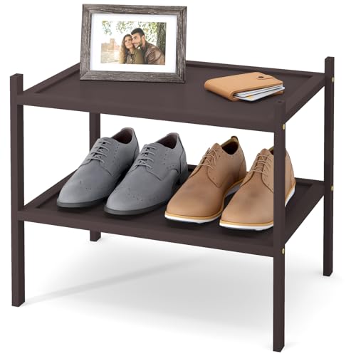 Smiry Bamboo Small Shoe Rack, 2 Tier Shoe Organizer for Entryway & Closet, Stackable Free Standing Storage Shelf for Shoes, Bags & Plants, Brown - color: Brown, size: 2 Tier - Small
