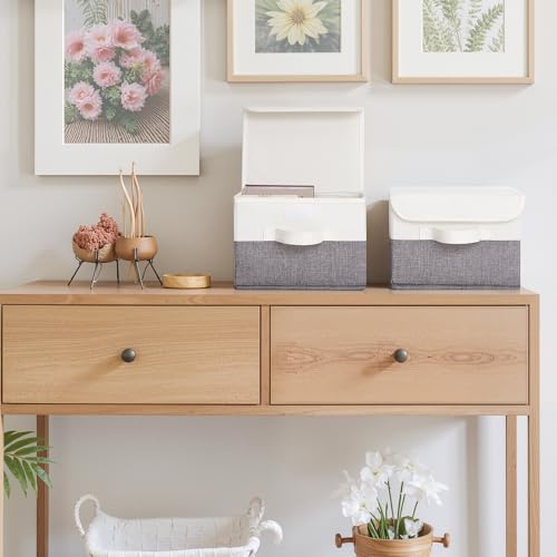 GRANNY SAYS Small Storage Bins with Lids, Small Storage Boxes, Shelf Baskets for Shelf, Collapsible Storage Bins for Living Room, Bedroom, 10x8x7 Inch, White/Gray, 2-Pack - color: White/Gray, size: Small-2 Pack