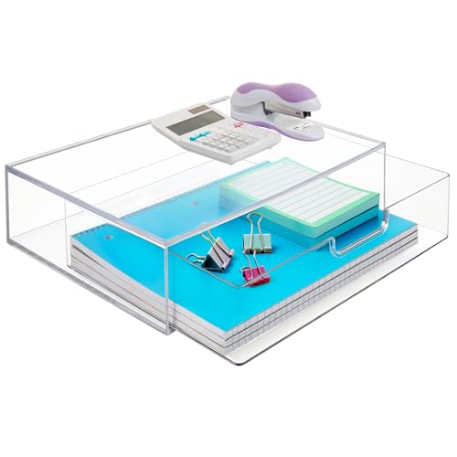 STORi STAX Plastic Stackable Organizer Drawer in Clear | 12.5-inches Wide | Organize Office Desk Accessories and Sort Letter-Size Paper | Made in USA - color: Clear, size: Open 1pk