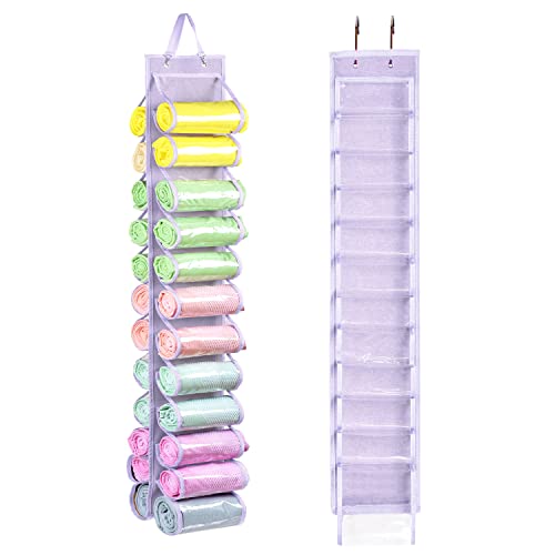 Legging Storage Bag Storage Hanger Can Holds 24 Leggings or Shirts Jeans Compartment Storage Hanger, Foldable Leggings Organizer Clothes Portable Closets Roll Holder (Light Purple) - color: Light Purple