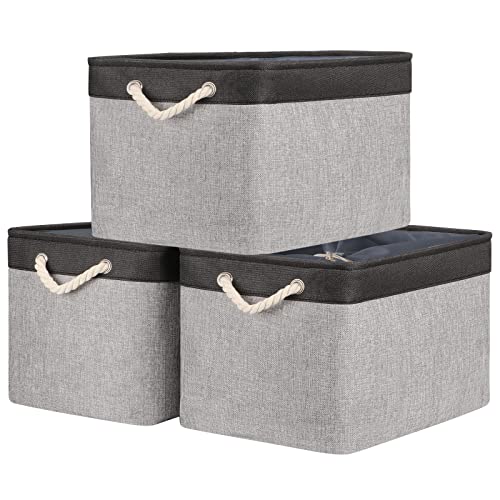 TheWarmHome Organization and Storage Basket for Shelves - 20x16x14 inch Jumbo 3 Pack Collapsible Storage Bins for Organizing, Fabric Storage Cubes for Organizer Gift Toy Closet (Black & Grey) - color: Black&Grey, size: 3PCS/Extra Jumbo - 20.5Lx15.7Wx13.8H