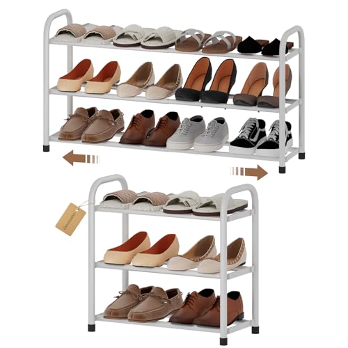 Expandable Shoe Rack, 3-Tier Metal Small Shoe Rack, Adjustable Shoes Organizer, Storage Shelf for Closet, Entryway, White - color: White, size: 3-Tier