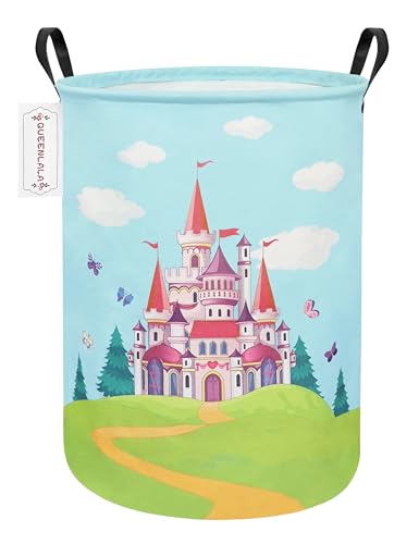 QUEENLALA Large Storage Basket,Laundry Hamper/Bathroom/Home Decor/Collapsible Round Storage Bin,Boys and Girls Hamper/Boxes/Clothing(Round-Forest Castle) - color: Round-Forest Castle