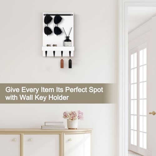 Key Holder Wall Mount, Key Holder for Wall with 4 Hooks, Farmhouse Key Hanger Holds Dog Leash, Sunglasses – Decorative Mail Organizer Home Decor (White) - color: White