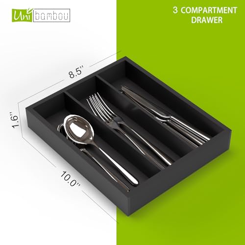 Unibambou Bamboo Utensil Drawer Organizer, Silverware Tray Organizer, Kitchen Drawer Organizer for Flatware Cutlery (Black, 3 Slots) - color: Black, size: Small 8.5x10 Inch