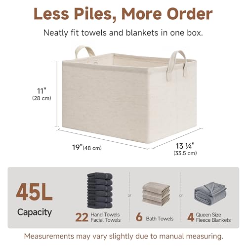 StorageWorks Storage Bins, Shelves Baskets for Organizing, 45L Extra Large Fabric Closet Organizers with Handles, Metal Frame, Beige-Cotton-linen, 2-Pack - color: Beige（Cotton-linen）, size: 19" L x 13 ¼" W x 11" H