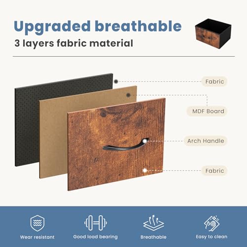 DUMOS Nightstand with 4 Drawers Bedside Table with Removable Fabric Bins Sturdy Steel Frame Wood Top Organizer Furniture for Bedroom Closet Living Room - color: Brown, size: 11.8"D x 17.7"W x 37.4"H (4 Drawers)