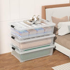 50 Quart Plastic Under Bed Storage Boxes, Clear Under Bed Storage Containers with Wheels, 3-Pack - size: 50L