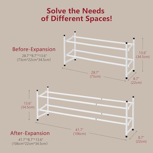 Tajsoon Expandable Shoe Rack for Closet 2 Tier, 28“-41“ Adjustable & Stackable Shoe Shelf Storage, Metal Shoe Rack Organizer for Front Door Entrance, Closet, Garage, Entryway, White - color: White, size: 2 Tier