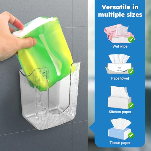 CALIDAKA 2Pcs Bathroom Wipes Holder, Kitchen Wipes Storage, Wall-Mounted Tissue Holder, Non-Slip Flushable Wipes Box, Wipe Container, Wipes Holder for Kitchen Bathroom (Clear+Clear Grey)