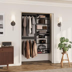 ROOMTEC Modular Closet System, 46" Wall-Mounted Closet Organizer with Hanging Rods and Shelves, Wooden Tower for Walk-In Closets, Wardrobe Storage Kit, Black - size: 46" Wide, style: Model 7
