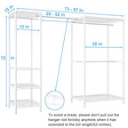 Ulif E10 Clothes Rack（With Stretchable Hanger Rod）Freestanding Clothing Racks for Hanging Clothes，Adjustable Closet Organizer System，Portable Garment Rack 73-97"W x 15" D x 72" H，Max Load 800LBS，White - color: White