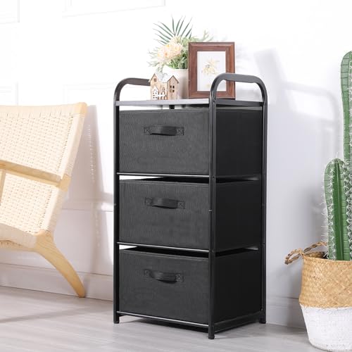 MAX Houser Dresser Storage with 3 Easy Pull Fabric Drawers, Fabric Dresser Tower,Vertical Storage Unit for Bedroom,Chest of Drawers with Metal Frame, Wooden Tabletop, for Living Room, Closet (Black) - color: Black1