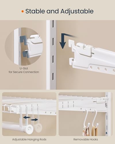 SONGMICS HOME Closet System, Closet Insert Organizer, 2 ft, Adjustable Metal Shelving Unit with 2 Hanging Rods, 2 Shelves, and Hooks, for Pantry Mudroom Garage Basement, Cloud White URGR030W01 - size: 1 Tier