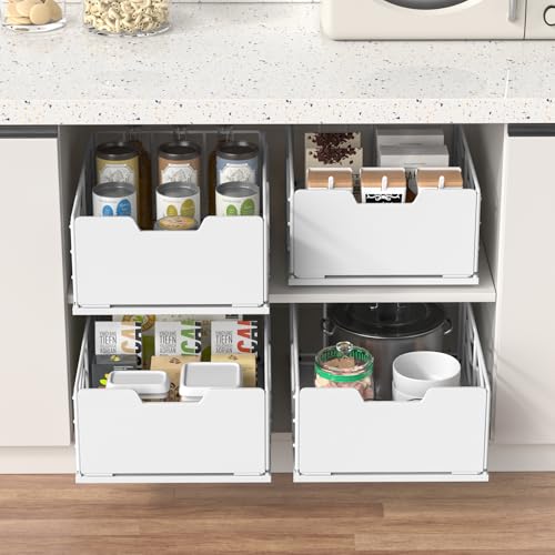 ZOINLIY Pull Out Cabinet Organizer, Pantry Slide Out Drawer Organizer with Adhesive Strips, Heavy Duty Under Sink Organizer, Storage and Organization for Kitchen, Bathroom, 15.7" D x 11.8" W x 6.7" H
