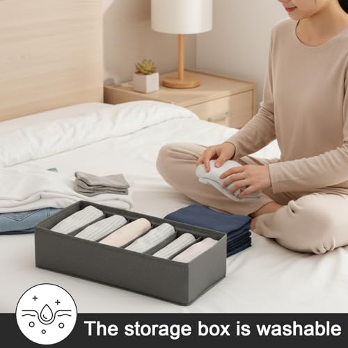 1 Pcs Drawer Organizer Storage Box for Underwear Socks Closet Divider for Wardrobe Dresser Vanity Space Saving Use(6-Grid Grey) - color: Grey-3, size: Small