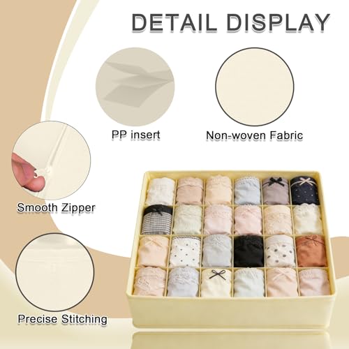 Sock Organizer Drawer Organizer,24 Compartment Foldable Storage,Closet Dividers for Underwear, Socks, Bras, Scarves, Ties, Beige - color: Beige