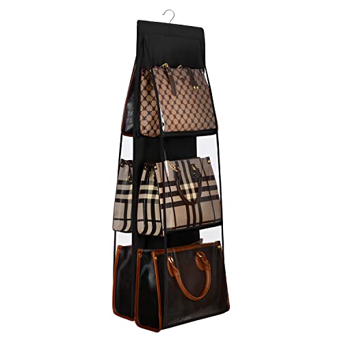 Lirex Medium and Large Handbag Hanging Purse Organizer for Closet, Handbag Storage Organizer Hanger Oxford Cloth Closet Organizer for Family Closet Bedroom, Foldable and Universal Fit, Black - color: Black