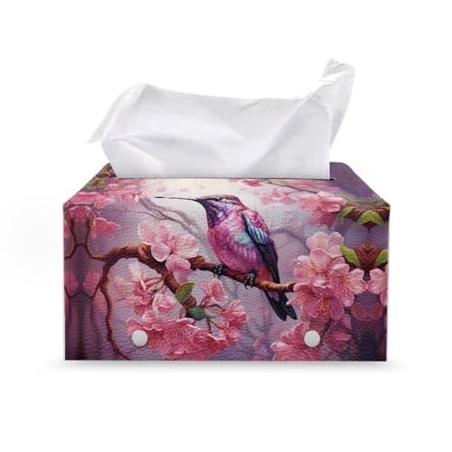 Hummingbird Tissue Box Cover Rectangle Waterproof Tissue Cover Pu Leather Tissue Box Cover Durable Holder Decorative Organizer for Bathroom Vanity Countertop - color: Hummingbird 1