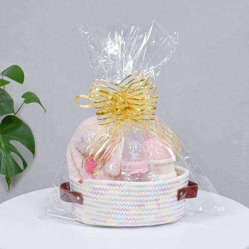 ABenkle Small Woven Basket, Mini Cotton Rope Storage Basket, Tiny Easter Basket, Shelf Basket, Oval Decorative Toy Dog Cat Basket for Nursery, Empty Gift Basket, 9.4" x 5.9" x 3.9" XS - color: Colorful Thread