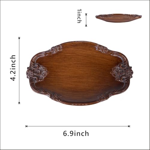 S-MANTIS Vintage Tray Small Antique Trinket Dish,Oval,Ring Holder with Twisted Flower Surrounding, Cosmetics Makeup Storage Organizer,Gift,Aesthetic Room Decor (Brown) - color: Brown