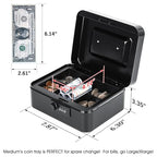 KYODOLED Cash Box with Combination Lock Safe Metal Money Box with Money Tray for Security Lock Box 7.87"x 6.30"x 3.35" Black - color: Black, size: Medium