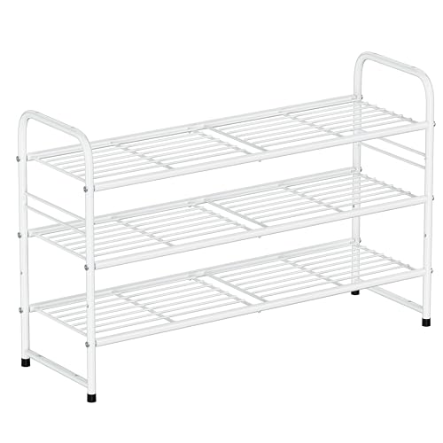 SUFAUY 3 Tier 33" Wide White Metal Shoe Rack for Closet, Stackable - color: White, size: 3 Tier