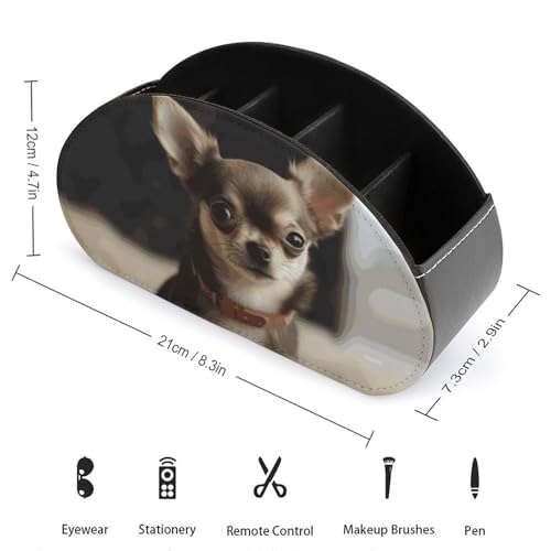 PU Leather Remote Control Organizer Box 5-Slot Multifunctional Cute Chihuahua Storage Holder for TV/DVD/Accessories Stylish Desk Decor for Living Room, Bedroom, Office - color: Cute chihuahua
