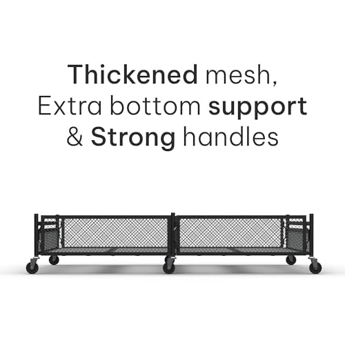 Under Bed Storage with Wheels – Heavy Duty Large Metal Storage Container (70lb Load), Low Profile Rolling Organizer with Removable Rubber Wheels, Easy Access for Clothes, Shoes & Blankets - size: Pack of 1