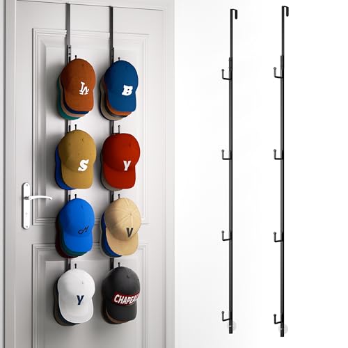 HapiRm Over Door Hat Rack - 2 Packs Hat Organizer with 8 Hooks Design, Hanging Baseball Cap Organizer Storage Holds Up to 40 Caps for Door, Bedroom, Closet (Black) - color: Black, size: 2 Pack